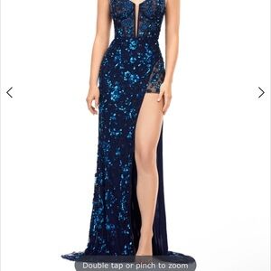 Elegant Blue Sequin Prom Dress